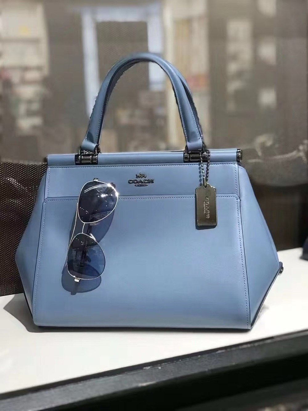 Brand New Coach Grace 20, Refined Calf Leather Chambray Dark Gunmetal Satchel - Picture 11 of 12